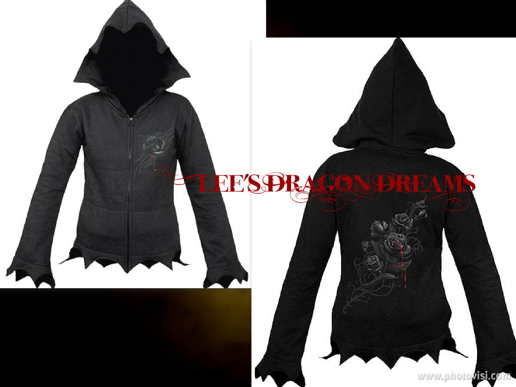 Gothic Jacket BLACK ROSE DEW Bat Zipped Hood Jacket S M L XL XXL ( 6 8